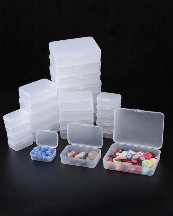 LJY 28-Piece Plastic Storage Containers with Lids (3 Assorted Sizes), Rectangular Organizer Box Set Frosted White Storage Boxes for Office Desk & Personal Items, Matte Privacy Finish, White