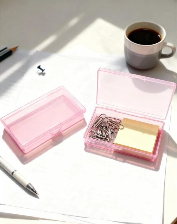 LJY 12 Pieces Rectangular Empty Mini Clear Plastic Organizer Storage Box Containers with Hinged Lids (5.3 x 3.1 x 1.2 inch, Pink)
