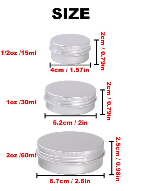 LJY 48 Pieces Round Aluminum Cans Screw Lid Metal Tins Jars Empty Slip Slide Containers (Mixed Sizes)