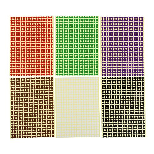 LJY 6mm Round Dot Stickers Color Coding Labels, 12 Different Assorted Colors, 36 Sheets, 14688 Dots in Total
