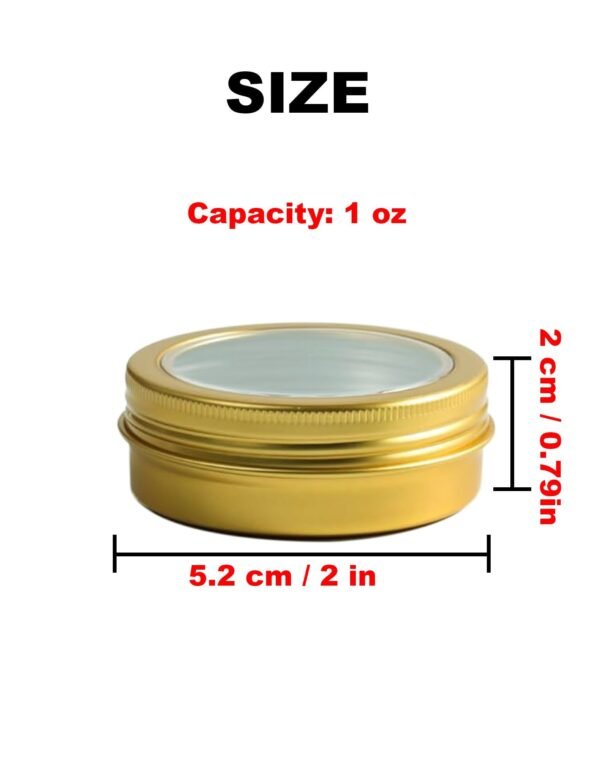 LJY 28 Pack 1 oz Aluminum Tins with Gold Clear Lids - See-Through Luxury Empty Containers for Wax Melts, Cosmetics, DIY Crafts & Display Storage,Refillable Does Not Rust