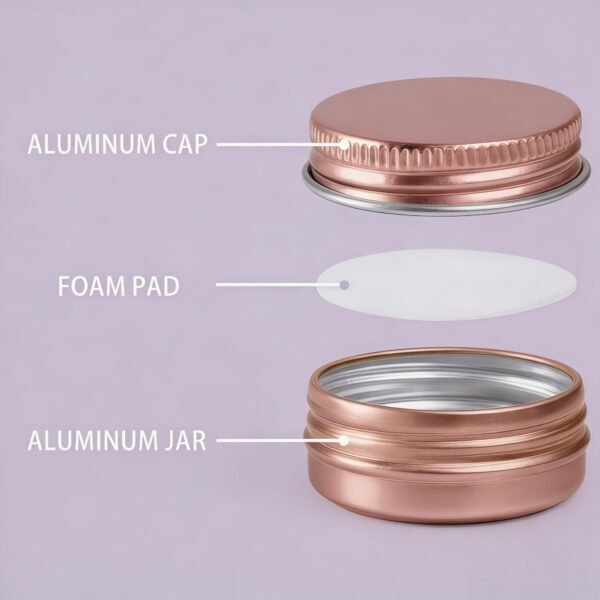LJY 24-Pack 0.5oz Aluminum Tins with Screw Lids in Clear Storage Case, 15ml Round Empty Metal Containers for Lip Balm,Salves,Spices,Crafts, Small Cosmetic Sample Jars,Mini Candle Tins (Rose Gold)