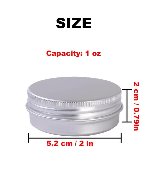 LJY 28Pcs Aluminum Tin Jar Refillable Containers Round Tin Container Bottle for DIY Projects,Gifts, and Storage Cosmetic,Cream,Diamond Painting, Salves,Balms,Lip Balm,Spices or Others,Silver (1 oz)