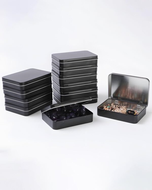 LJY 12 Pack Rectangular Metal Tins Metal Tins With Lids-Syn Tin Empty Boxes,Tin Box Perfect For Small Items,Crafts Collect Beads,Small Parts,Fish Hooks(black,4.5 X 3.3 X 0.9 Inch)