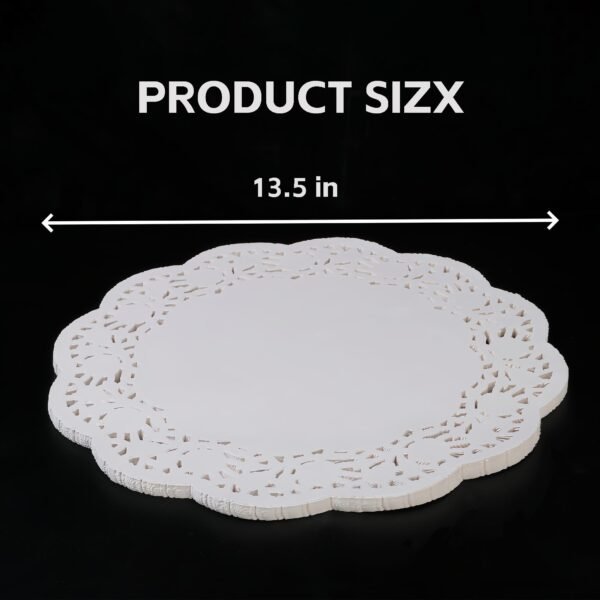 LJY 100 Pieces White Lace Round Paper Doilies Packaging Pads Wedding Tableware Decoration (13.5 Inch)