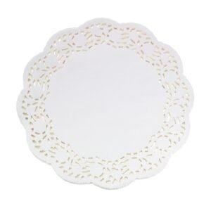 LJY 100 Pieces White Lace Round Paper Doilies Packaging Pads Wedding Tableware Decoration (13.5 Inch)