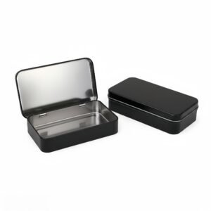 LJY Nail Tool Box Black Tin Box with Lid, 2 Pcs 5.9x3.5x1.2inch Metal Storage Container,Hinged Matte Finish Box for Jewelry,Crystal,art Craft,Office Supplies,Keepsake Organization and Gift Packaging