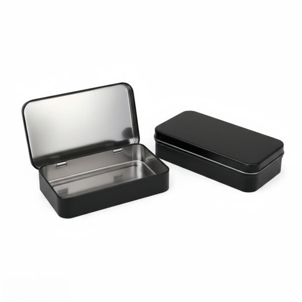 LJY Nail Tool Box Black Tin Box with Lid, 2 Pcs 5.9x3.5x1.2inch Metal Storage Container,Hinged Matte Finish Box for Jewelry,Crystal,art Craft,Office Supplies,Keepsake Organization and Gift Packaging