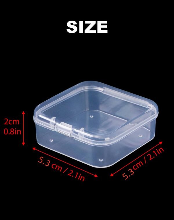 LJY 48 Pieces Square Mini Clear Plastic Storage Containers Box Case with Lids for Small Items and Other Craft Projects (2.1 x 2.1 x 0.8 inch, Transparent)