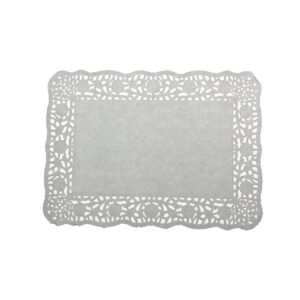LJY 100 Pieces Off-White Lace Rectangle Paper Doilies Cake Packaging Pads Wedding Tableware Decoration (8" x 12")