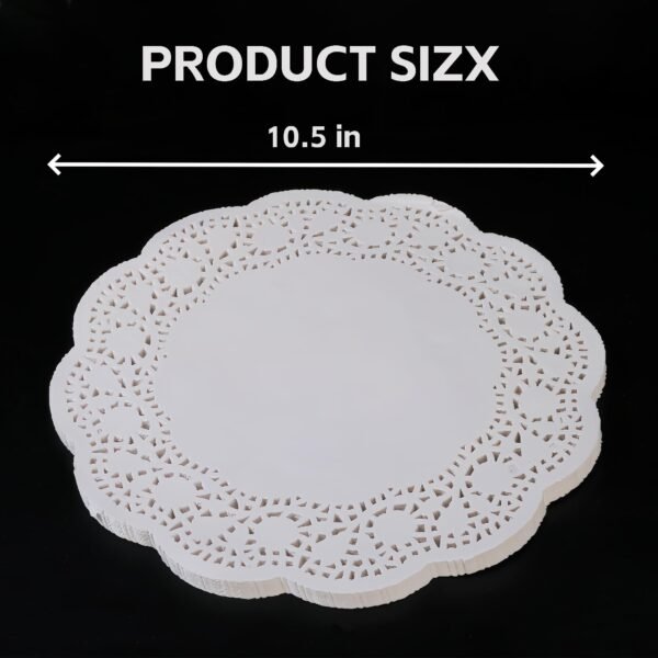 LJY 100 Pieces White Lace Round Paper Doilies, 10.5 Inch, Raw Wood Pulp, Cake Packaging Pads, Wedding Tableware Decoration