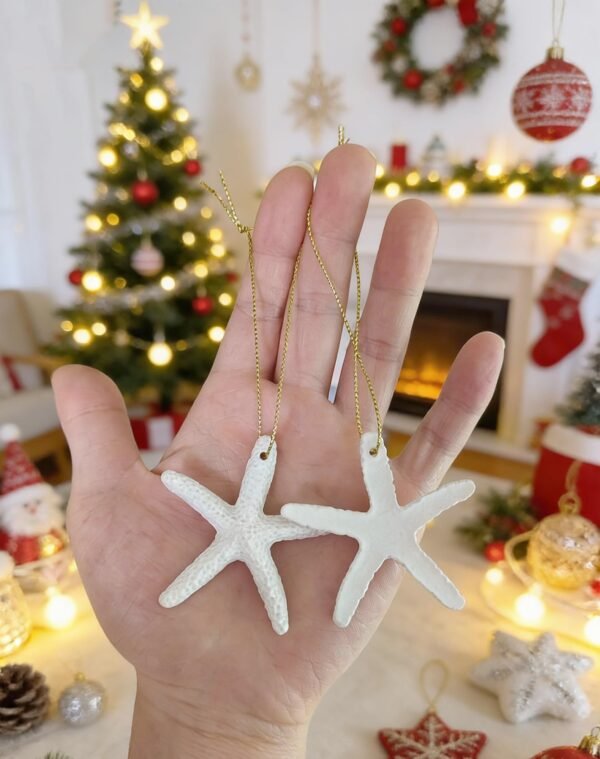 LJY Resin Starfish Ornaments with Hanging Rope - 6x6cm Ocean Beach Decor for DIY Craft,Christmas Tree, Wreath, Party & Home Decoration,Fish Tank Aquarium Decor,Nautical Party(2.36x2.36x0.31in) White