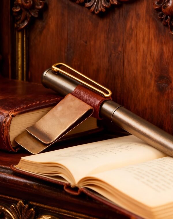 LJY 3-Pack Retro Style Traveler Notebook Leather Pen Holder Loop Stainless Steel Clip (Brown)