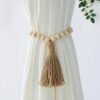 LJY Wood Bead Garland with Jute Tassels, 59” for Home Curtain Wall Hanging Rustic Country, Natural Cute Farmhouse Bead Boho Garland Christmas Wreath(4, 2 Long and 2 Short) (4, 2 Sizes)