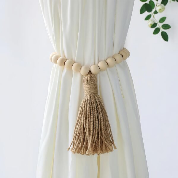 LJY Wood Bead Garland with Jute Tassels, 59” for Home Curtain Wall Hanging Rustic Country, Natural Cute Farmhouse Bead Boho Garland Christmas Wreath(4, 2 Long and 2 Short) (4, 2 Sizes)
