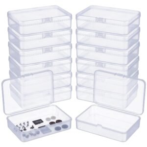 LJY 12 Pieces Rectangular Empty Mini Clear Plastic Organizer Storage Box Containers with Hinged Lids (4.5 x 3.3 x 1.1 inch, Transparent)