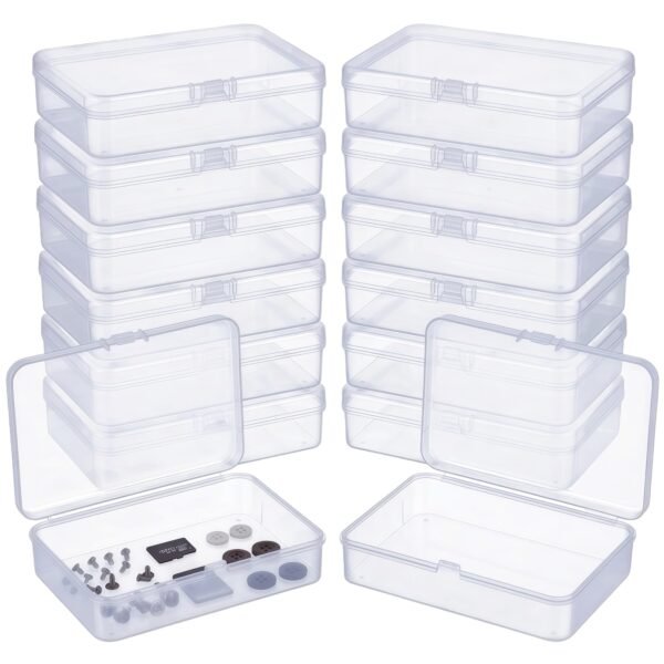 LJY 12 Pieces Rectangular Empty Mini Clear Plastic Organizer Storage Box Containers with Hinged Lids (4.5 x 3.3 x 1.1 inch, Transparent)