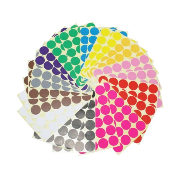 LJY 32mm Round Dot Stickers Color Coding Labels, 12 Different Assorted Colors Dot Labels, 24 Sheets