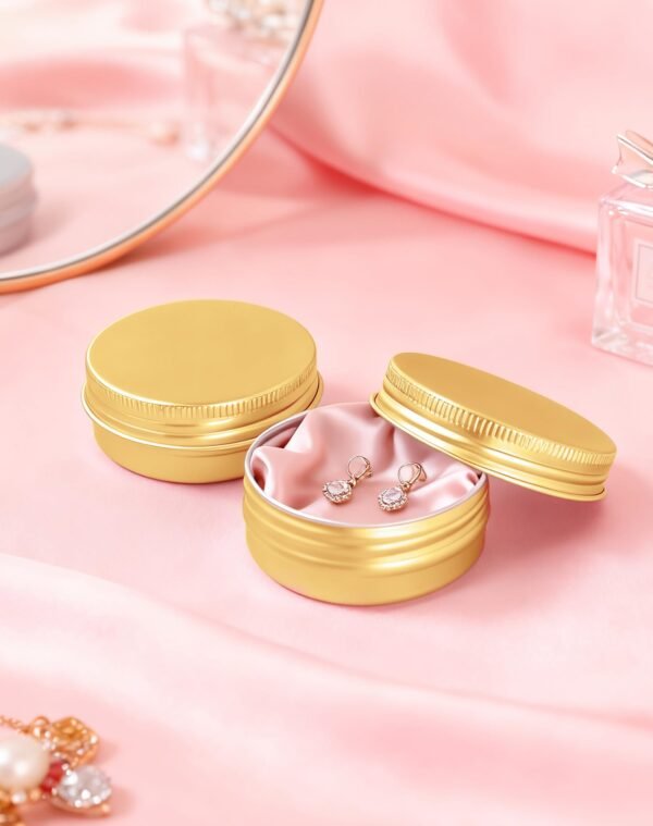 LJY Vintage Gold 1 oz Aluminum Tins - 28 Pack Classic Empty Metal Containers with Screw Lids for Luxury Gift Boxes, Wax Melts, Cosmetics & Premium Storage,Refillable