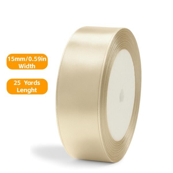 LJY Multicolour Ribbon 0.59 In x 24 Yards, Baby Blue Satin Fabric Silk Ribbon for Gift Wrapping,Floral Bouquets, Wreaths,DIY Handicrafts,Sewing Projects, Wedding Party (Champaign Gold, 0.59"/24 Yards)
