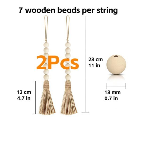 LJY Wood Bead Garland with Jute Tassels, 59” for Home Curtain Wall Hanging Rustic Country, Natural Cute Farmhouse Bead Boho Garland Christmas Wreath(4, 2 Long and 2 Short) (4, 2 Sizes)