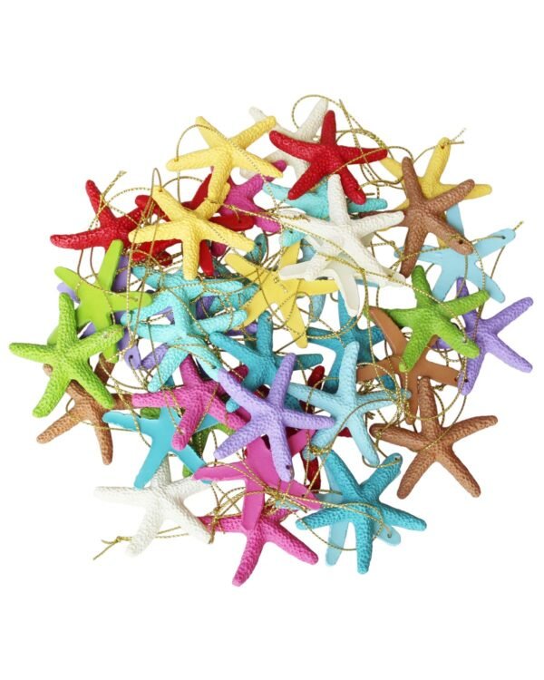 LJY 40 Pieces 2.3 Inches Resin Pencil Finger Starfish with Rope for Christmas Tree Hanging Ornaments Beach Theme Wedding Home Decor & DIY Craft Project, 10 Colors