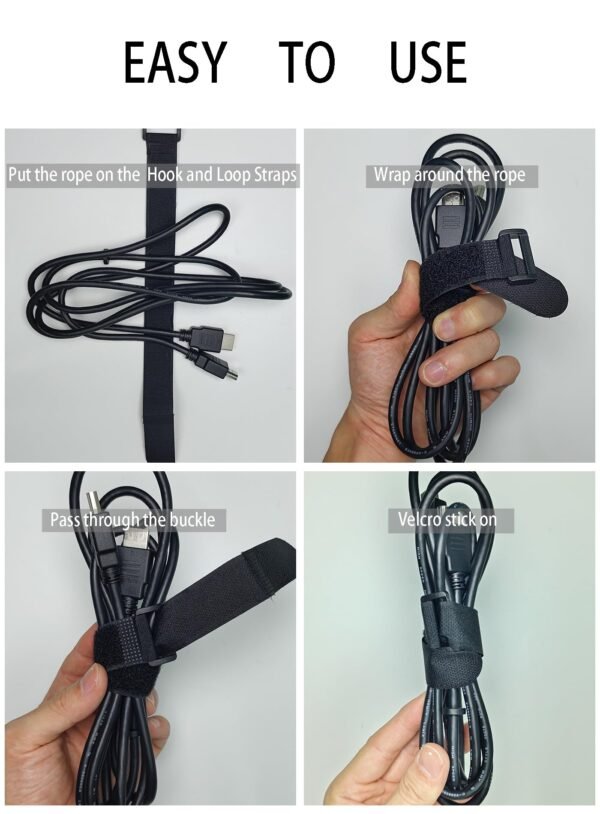 LJY 16-Pack Hook and Loop Straps Nylon Cable Ties Organizer Fastener, 11.8 in x 0.98 in, Black