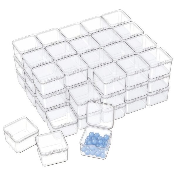 LJY 16 Pieces Square Mini Clear Plastic Storage Containers Box Case with Lids for Small Items and Other Craft Projects (3.3 x 3.3 x 1.1 inch, Transparent)