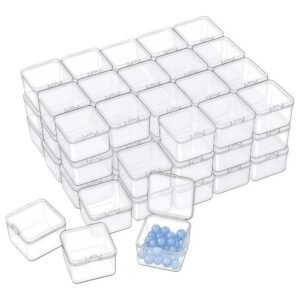 LJY 60 Pieces Square Mini Clear Plastic Storage Containers Box Case with Lids for Small Items and Other Craft Projects (Transparent, 2.1 x 2.1 x 1.4 inch)
