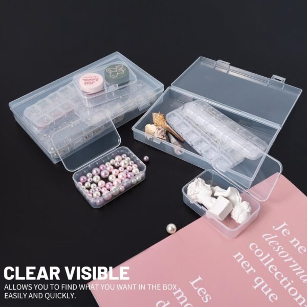 LJY 20 Pieces Mixed Sizes Rectangular Empty Mini Clear Plastic Organizer Storage Box Containers with Hinged Lids for Small Items and Other Craft Projects Plastic Containers with Lids Quart Containers
