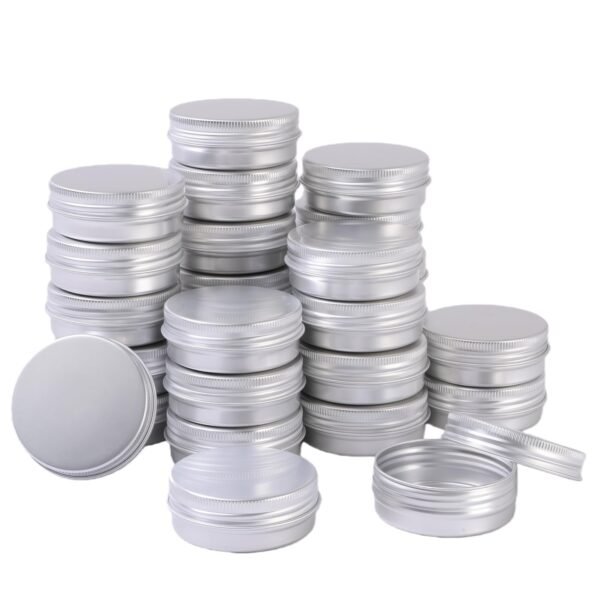 LJY 28Pcs Aluminum Tin Jar Refillable Containers Round Tin Container Bottle for DIY Projects,Gifts, and Storage Cosmetic,Cream,Diamond Painting, Salves,Balms,Lip Balm,Spices or Others,Silver (1 oz)