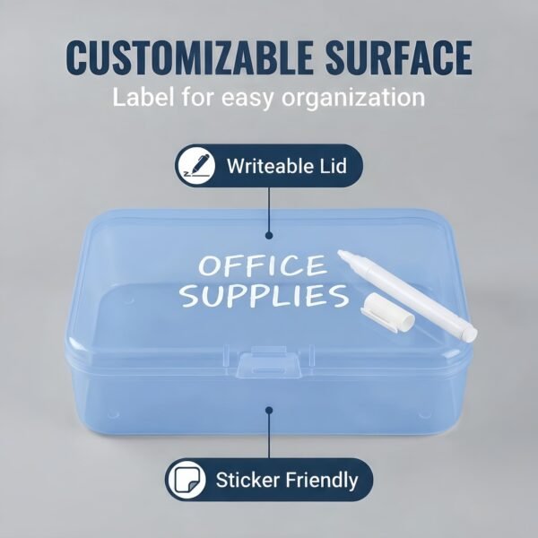 LJY 28 Pieces Rectangular Empty Mini Clear Plastic Organizer Storage Box Containers with Hinged Lids (3.3 x 2.2 x 1 inch, Blue)