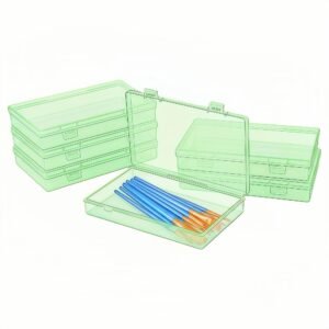 LJY 6 Pieces Rectangular Empty Mini Clear Plastic Organizer Storage Box Containers with Hinged Lids (7.1 x 4.3 x 1.2 inch, Green)