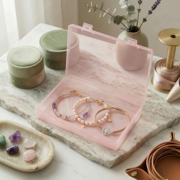 LJY 6 Pieces Rectangular Empty Mini Plastic Organizer Storage Box Containers with Hinged Lids (7.1 x 4.3 x 1.2 inch, Pink)