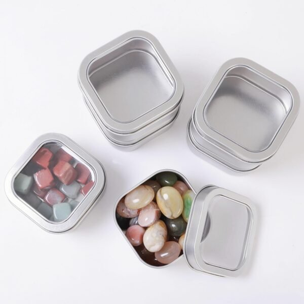 LJY Empty 8-Ounce Capacity Square Silver Metal Tins with Clear Window for Candle Making, Candies, Gifts & Treasures (6 Pack) (Silver, 2.95"x2.95"x1.89")