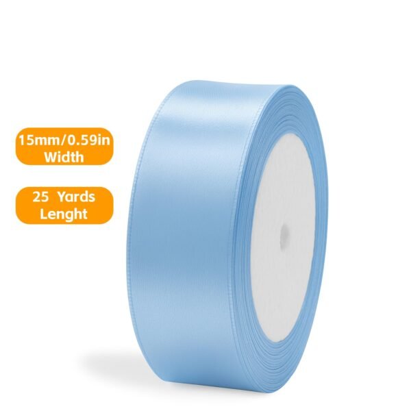 LJY Multicolour Ribbon 0.59 in x 24 Yards, Baby Blue Satin Fabric Silk Ribbon for Gift Wrapping,Floral Bouquets, Wreaths,DIY Handicrafts,Sewing Projects, Wedding Party (Light Blue, 0.59"/24 Yards)