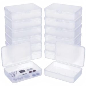 LJY 12 Pieces Rectangular Empty Mini Clear Plastic Organizer Storage Box Containers with Hinged Lids (4.5 x 3.3 x 1.1 inch, Frosted White)