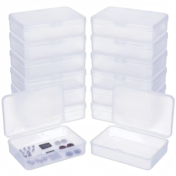 LJY 12 Pieces Rectangular Empty Mini Clear Plastic Organizer Storage Box Containers with Hinged Lids (4.5 x 3.3 x 1.1 inch, Frosted White)
