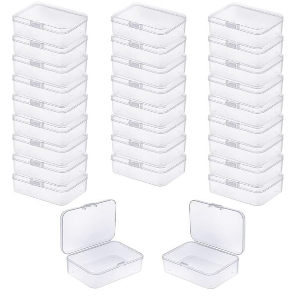 LJY 28 Pieces Rectangular Empty Mini Clear Plastic Organizer Storage Box Containers with Hinged Lids (3.3 x 2.2 x 1 inch, Transparent)