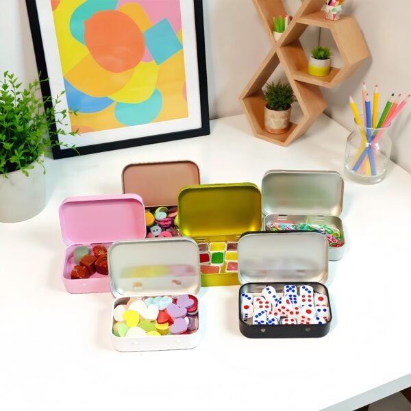 LJY 6 Pack Rectangular Metal Hinged Tin Boxes, 3.7 x 2.4 x 0.9 in Colorful,Small Metal Storage Containers in Mixed Colors for DIY Organization and Small Parts Storage