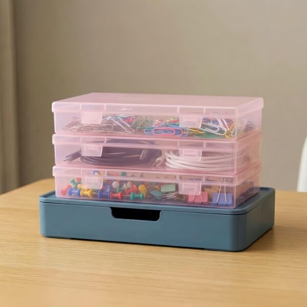 LJY 6 Pieces Rectangular Empty Mini Plastic Organizer Storage Box Containers with Hinged Lids (7.1 x 4.3 x 1.2 inch, Pink)