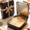 LJY 8 Pack Empty Rectangular Black Metal Storage Organizer Tins with Hinged Lids for Gifts & Treasures (3.7 x 3.3 x 1 inch)