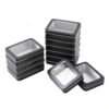 LJY 12 Pack Empty Rectangular Metal Storage Organizer Tins with Clear Window Hinged Lids for Small Items and Other Craft Projects, 4.5 x 3.3 x 0.9 inch (Black)