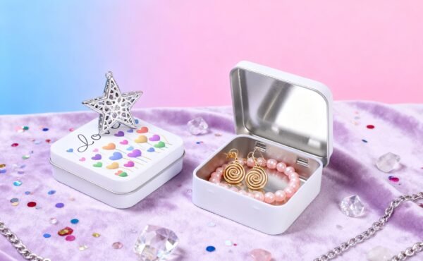 LJY 12 Pack Love Heart Image Pattern Empty Square Metal Storage Organizer Tins Mini Gift Boxes with Hinged Lids, 2.76 x 2.76 x 0.79 inch