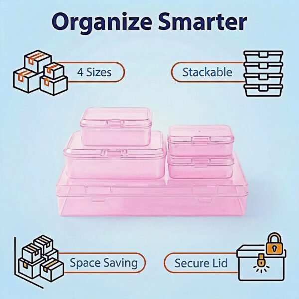 LJY 24-Piece Multi-Size Plastic Storage Containers with Lids, Small Craft Organizers for Beads, Diamond Art,Small Parts,Jewelry and Hardware, Stackable Hinged Box Set (Pink)