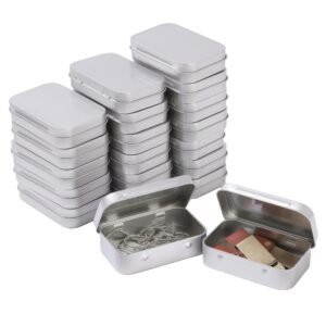 LJY 20-Piece Metal Hinge Tin Box Containers - For Gift Wrapping. Dental Floss Stick - Toothpick Holder and a Sliding-Cover Dental Floss Pick Storage Box (Silvery, 20 Pcs 3.7"x2.4"x0.9")