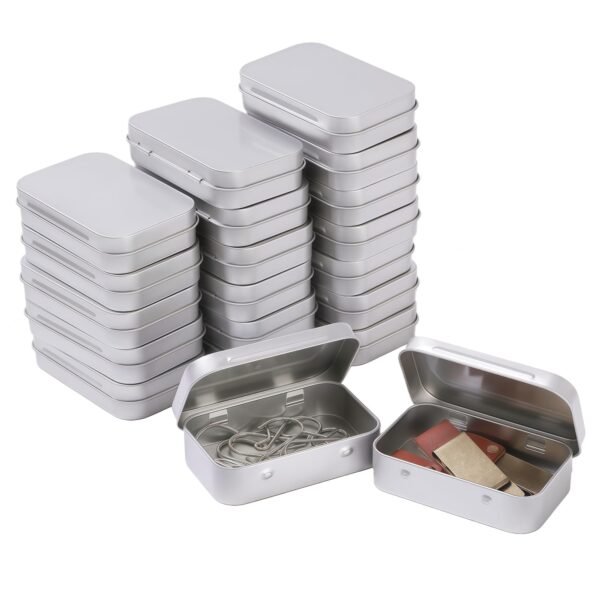 LJY 20-Piece Metal Hinge Tin Box Containers - For Gift Wrapping. Dental Floss Stick - Toothpick Holder and a Sliding-Cover Dental Floss Pick Storage Box (Silvery, 20 Pcs 3.7"x2.4"x0.9")