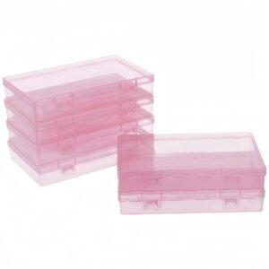 LJY 6 Pieces Rectangular Empty Mini Plastic Organizer Storage Box Containers with Hinged Lids (7.1 x 4.3 x 1.2 inch, Pink)