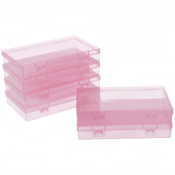 LJY 6 Pieces Rectangular Empty Mini Plastic Organizer Storage Box Containers with Hinged Lids (7.1 x 4.3 x 1.2 inch, Pink)