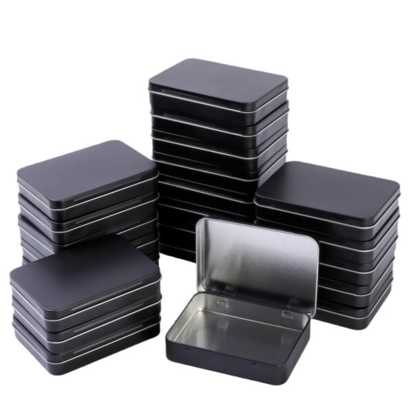 LJY 22 Pack Empty Rectangular Metal Storage Organizer Tins with Hinged Lids for Small Items and Other Craft Projects, 4.5 x 3.3 x 0.9 inch (Black)
